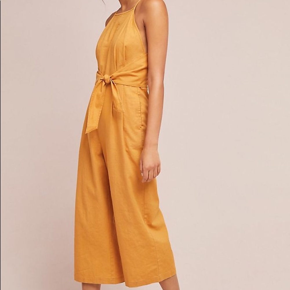 Anthro Greylin linen tie waist cropped jumpsuit